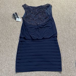 NWT XSCAPE Back Beads Sleeveless Dress blue Size 10 new With Tags $189